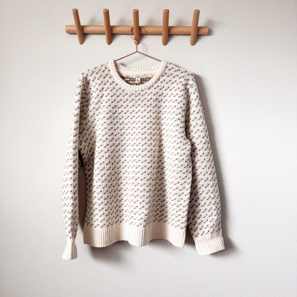 L.L. Bean Cream and Blue Crewneck Sweater